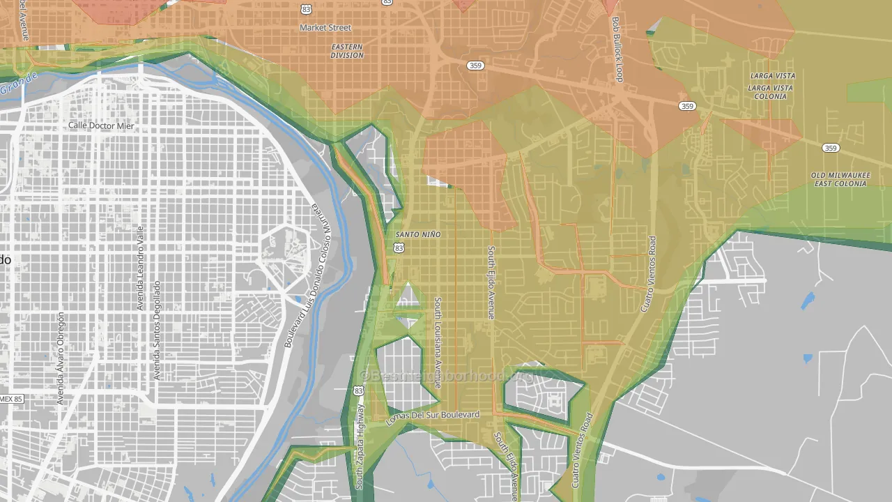 Santo Nino, Laredo, TX Map of Noise Levels in Santo Nino