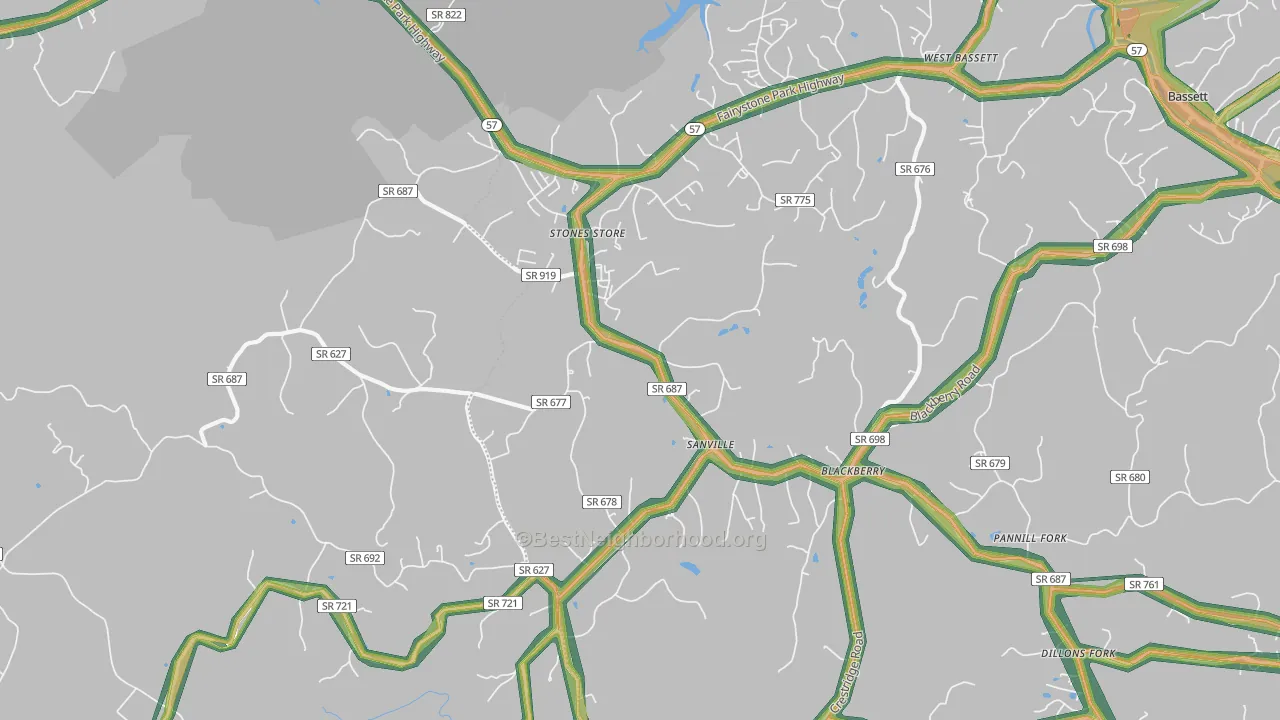 Sanville, VA Map of Noise Levels in Sanville
