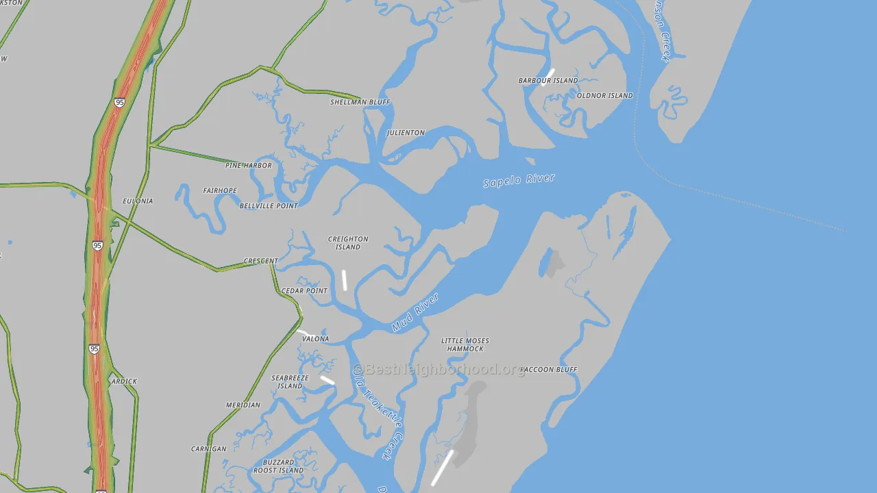 Sapelo Island, GA Map of Noise Levels in Sapelo Island