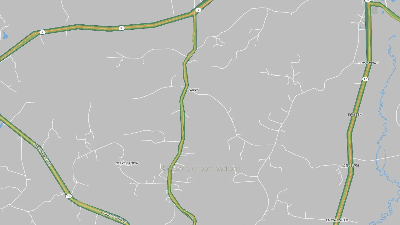 Sapps, AL Map of Noise Levels in Sapps