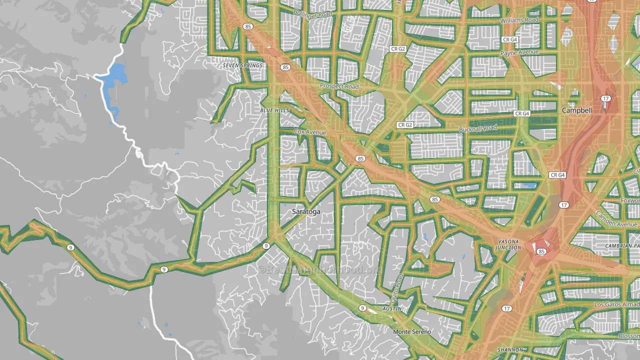 Saratoga, CA Map of Noise Levels in Saratoga