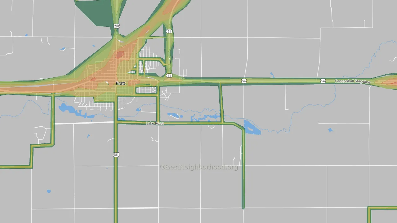 Saratoga, KS Map of Noise Levels in Saratoga