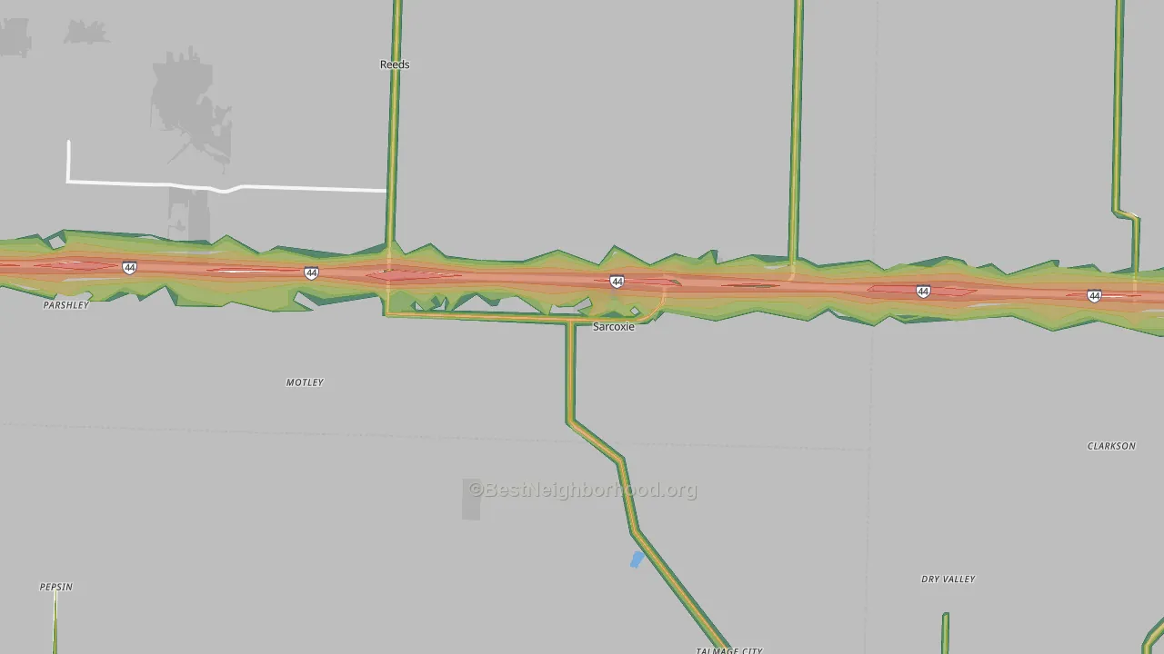 Sarcoxie, MO Map of Noise Levels in Sarcoxie