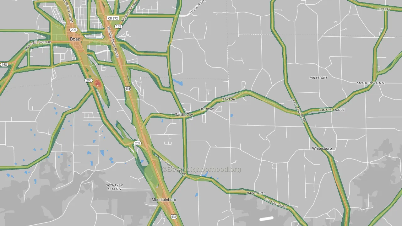 Sardis City, AL Map of Noise Levels in Sardis City
