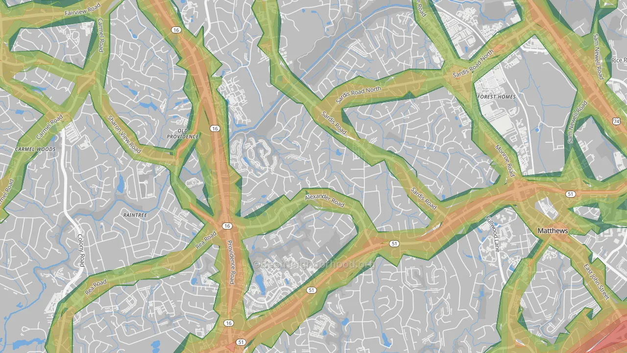 Sardis Forest, Charlotte, NC Map of Noise Levels in Sardis Forest