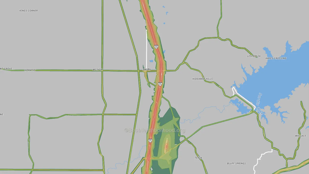 Sardis, MS Map of Noise Levels in Sardis