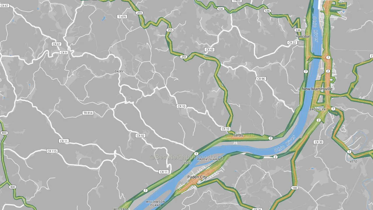 Sardis, OH Map of Noise Levels in Sardis