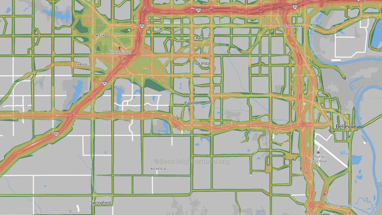 Sarpy County, NE Map of Noise Levels in Sarpy County