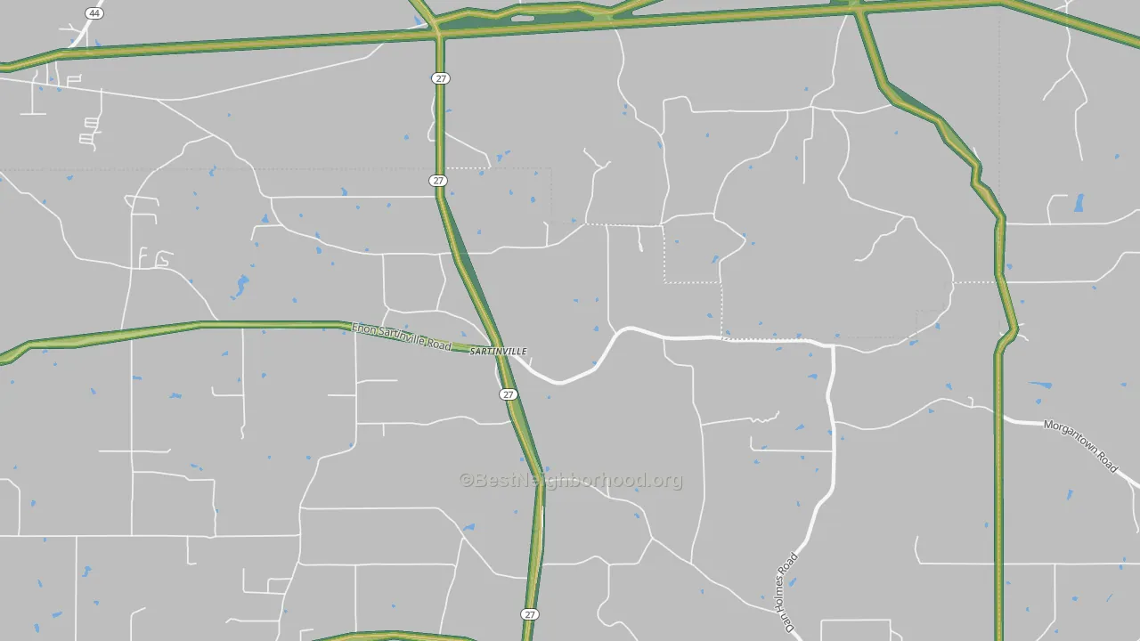 Sartinsville, MS Map of Noise Levels in Sartinsville