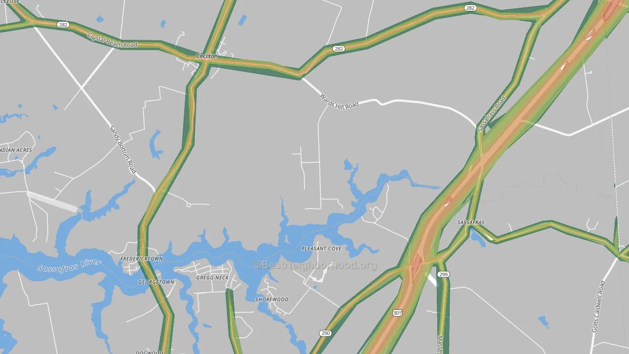 Sassafras, MD Map of Noise Levels in Sassafras