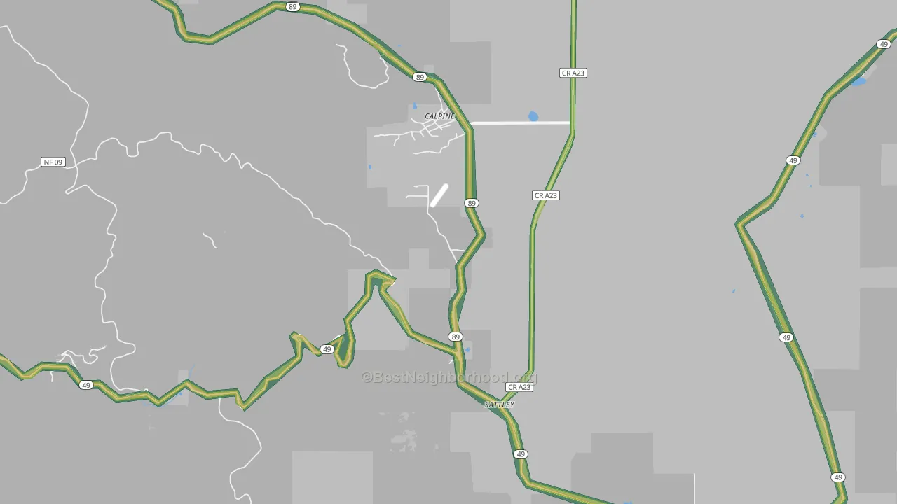 Sattley, CA Map of Noise Levels in Sattley