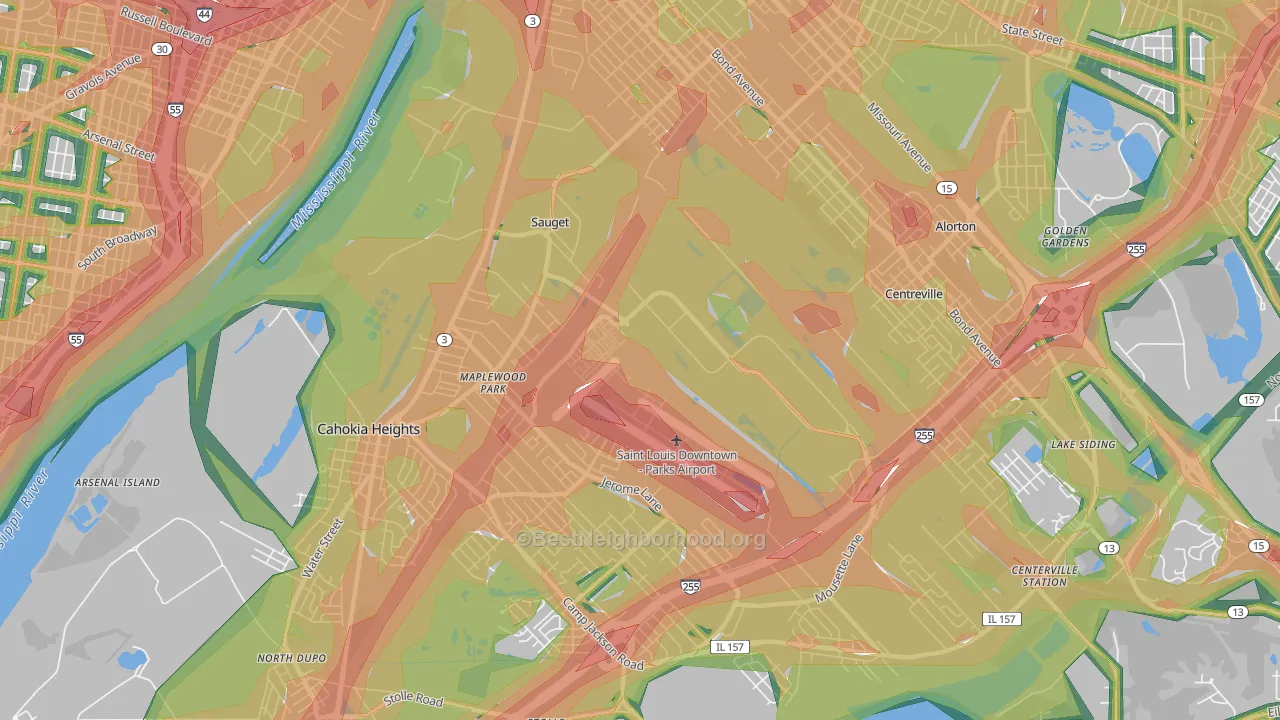 Sauget, IL Map of Noise Levels in Sauget