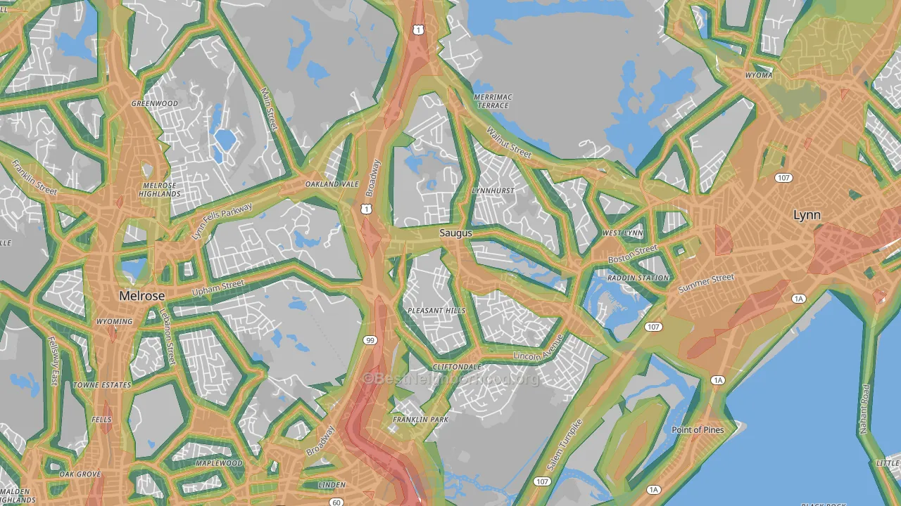 Saugus, MA Map of Noise Levels in Saugus