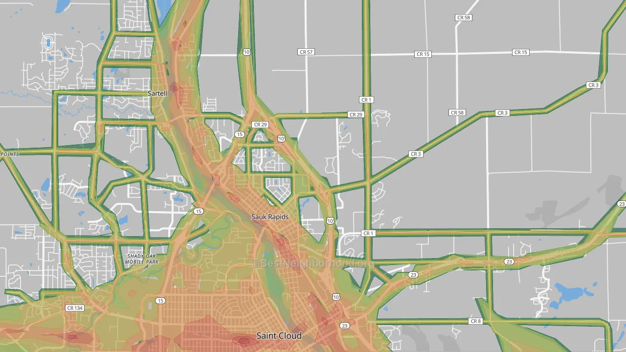 Sauk Rapids, MN Map of Noise Levels in Sauk Rapids