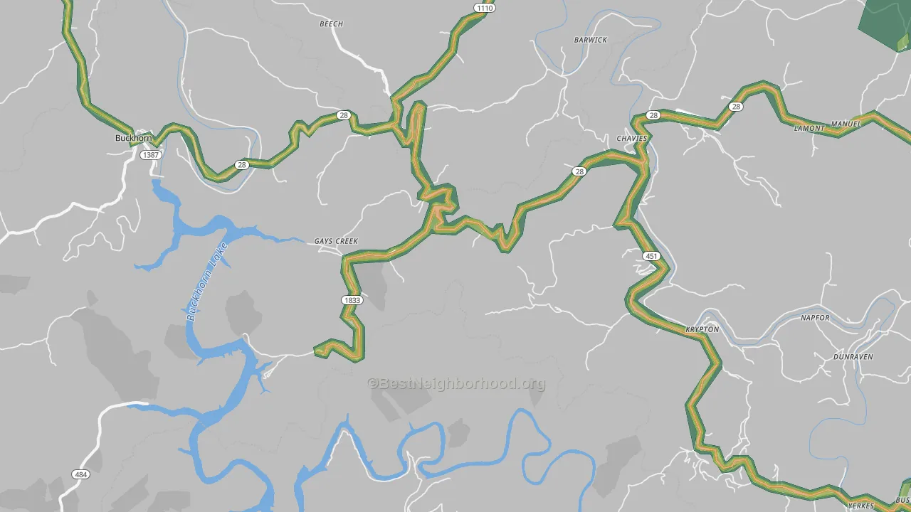 Saul, KY Map of Noise Levels in Saul