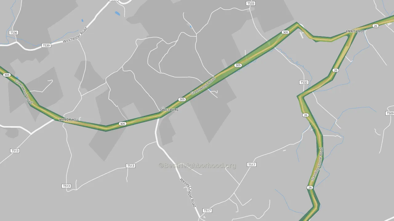 Saulsburg, PA Map of Noise Levels in Saulsburg