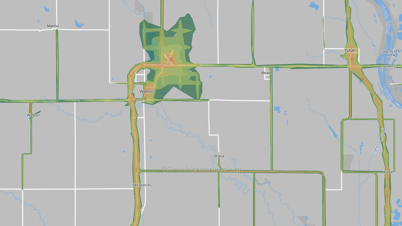 Saunders County, NE Map of Noise Levels in Saunders County