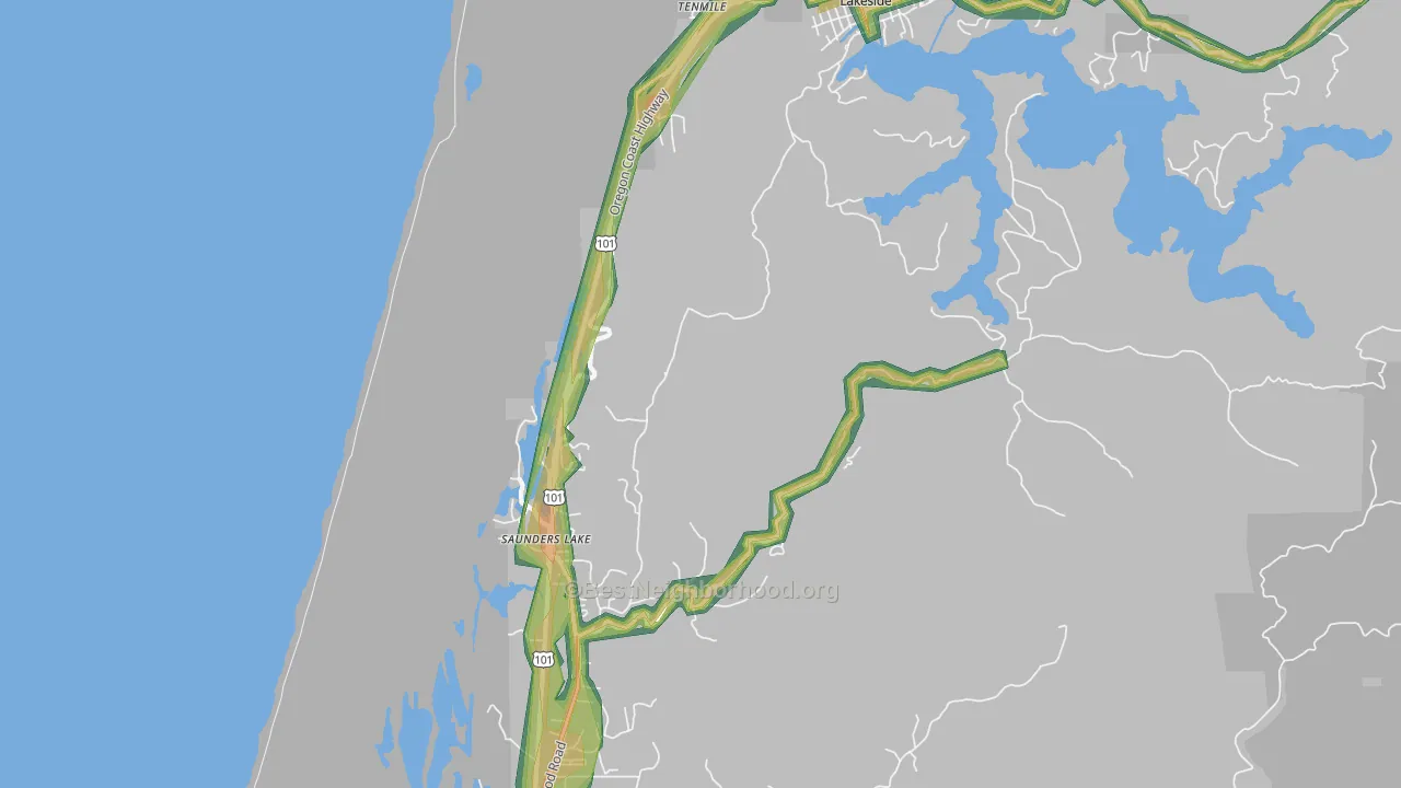 Saunders Lake, OR Map of Noise Levels in Saunders Lake