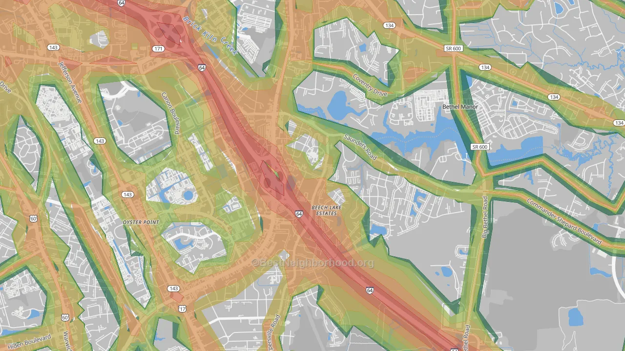 Saunders, Newport News, VA Map of Noise Levels in Saunders