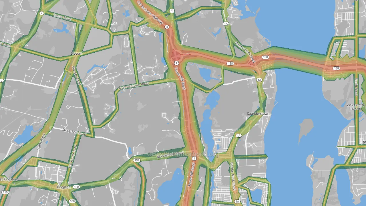 Saunderstown, RI Map of Noise Levels in Saunderstown