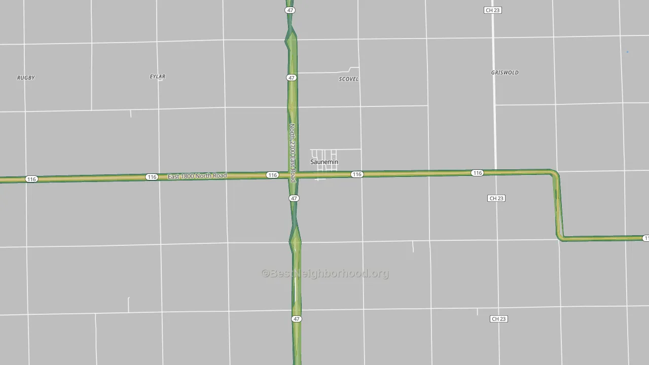 Saunemin, IL Map of Noise Levels in Saunemin