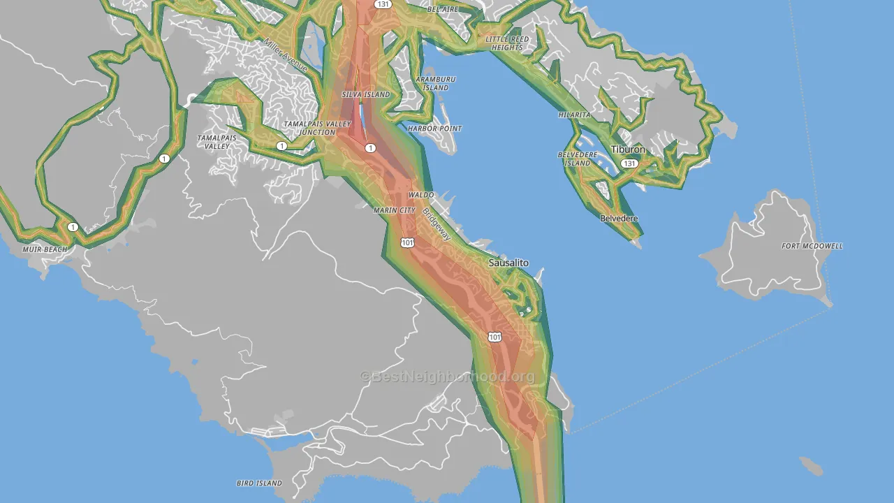 Sausalito, CA Map of Noise Levels in Sausalito