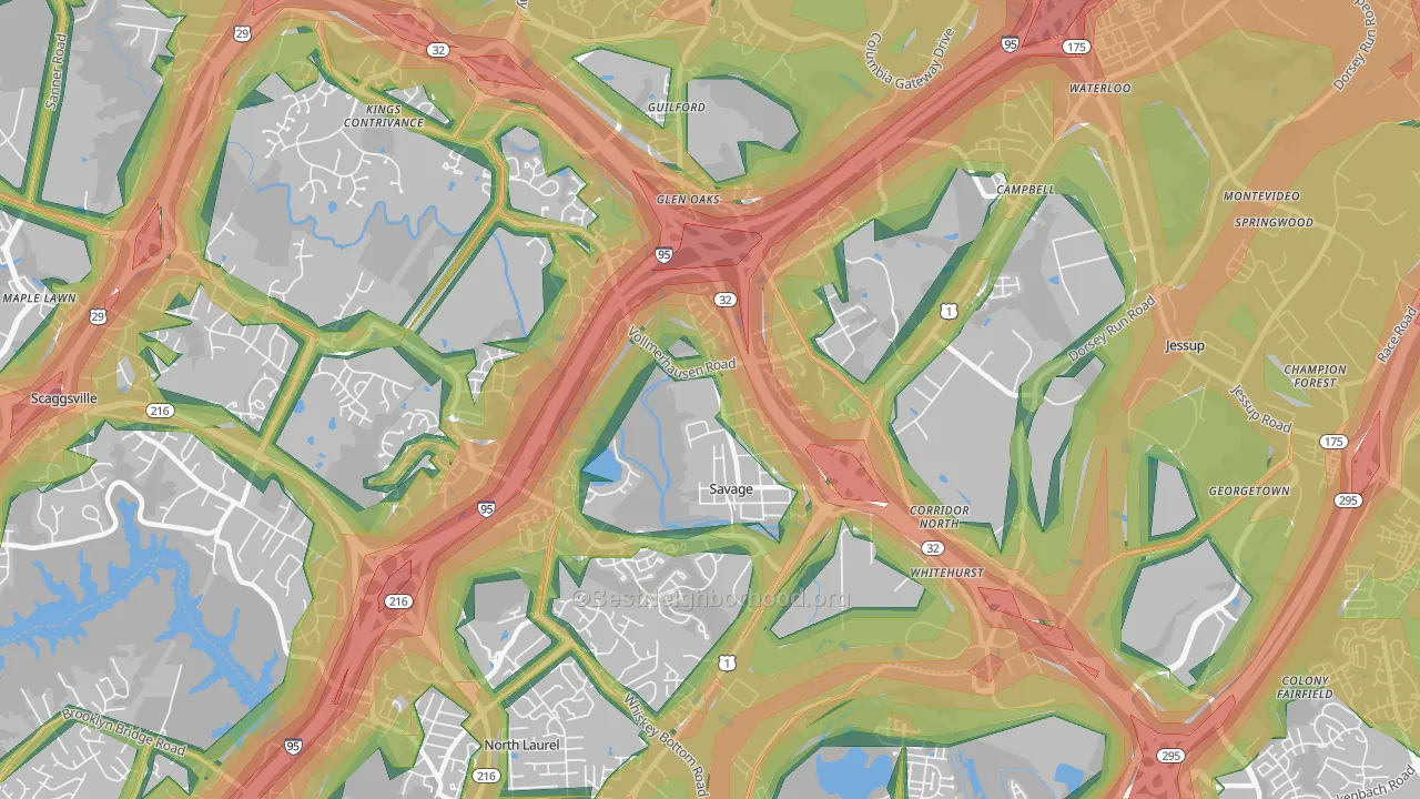 Savage-Guilford, Laurel, MD Map of Noise Levels in Savage-Guilford
