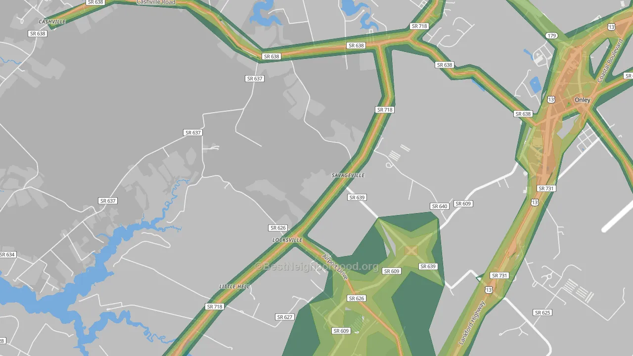 Savageville, VA Map of Noise Levels in Savageville