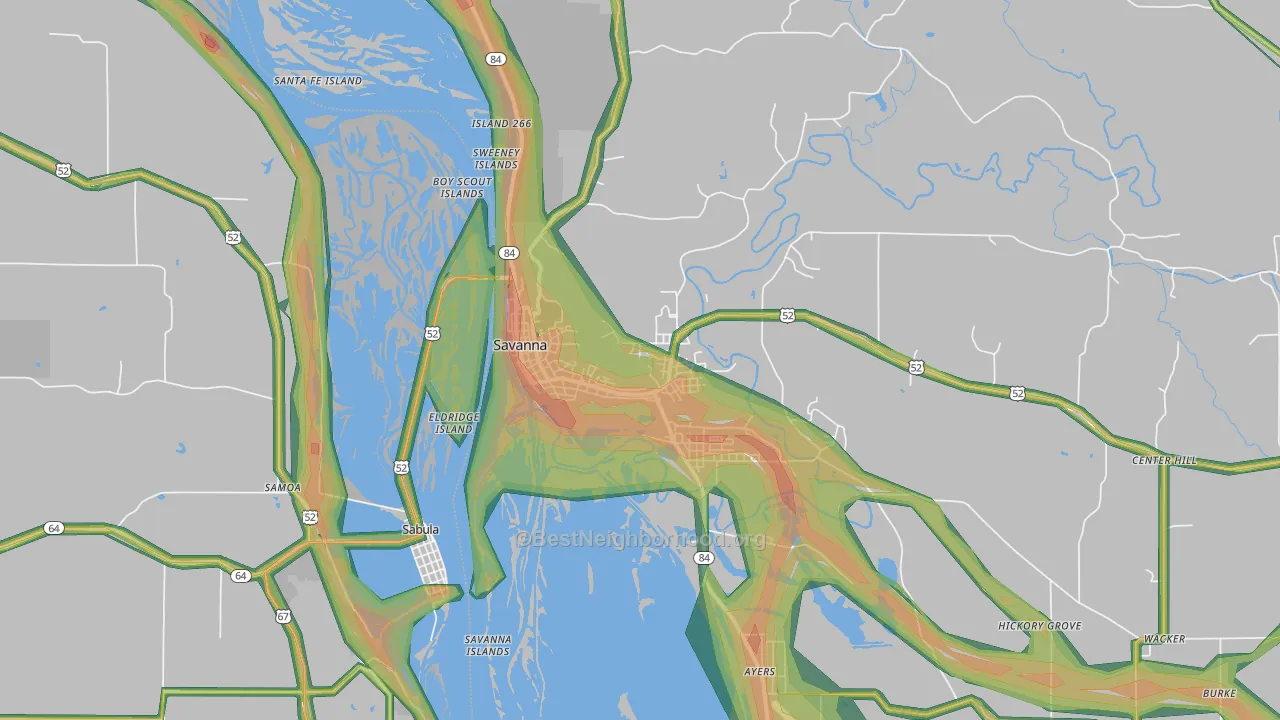 Savanna, IL Map of Noise Levels in Savanna