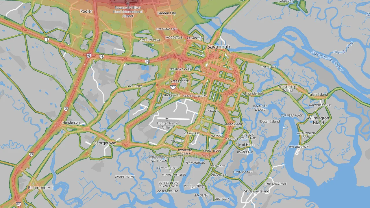 Savannah, GA Map of Noise Levels in Savannah
