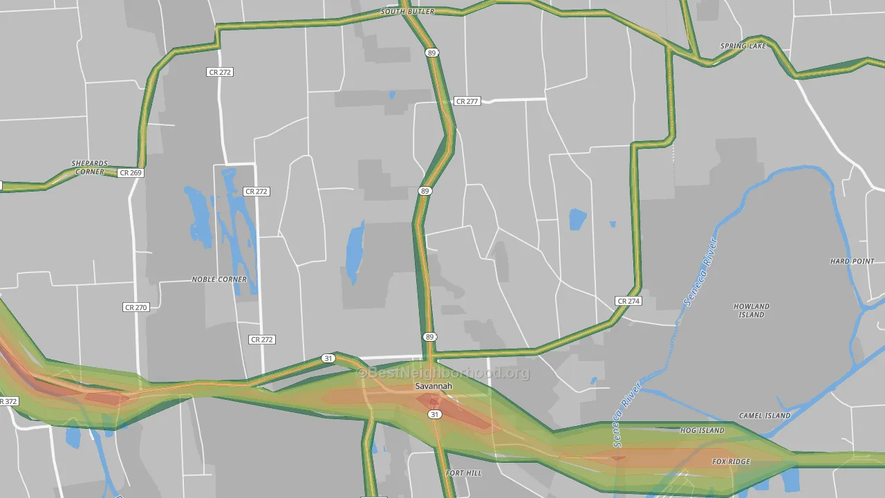 Savannah, NY Map of Noise Levels in Savannah