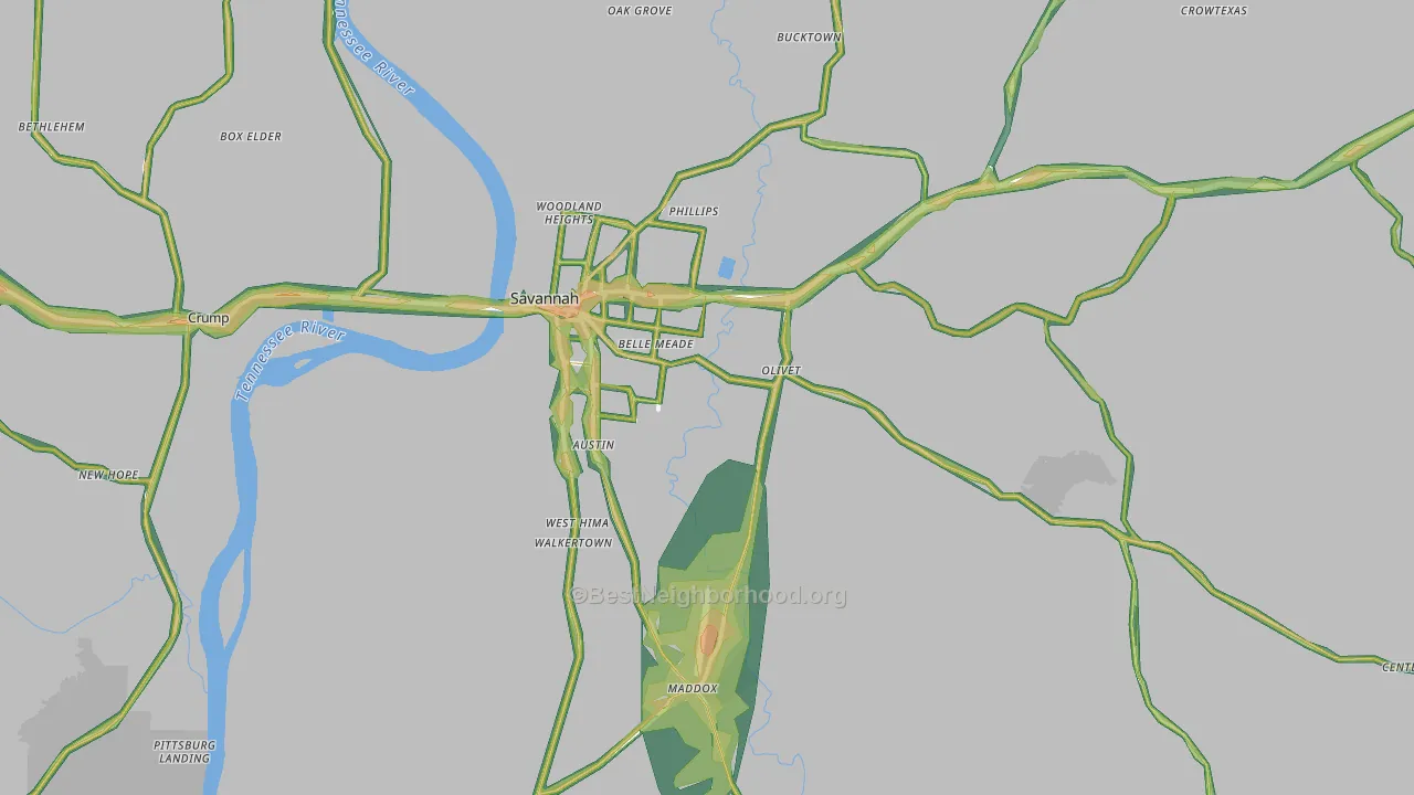 Savannah, TN Map of Noise Levels in Savannah