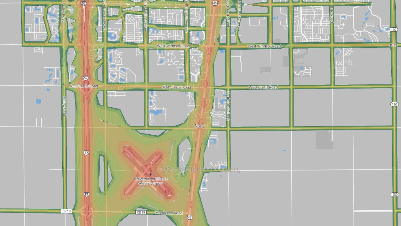 Savoy, IL Map of Noise Levels in Savoy