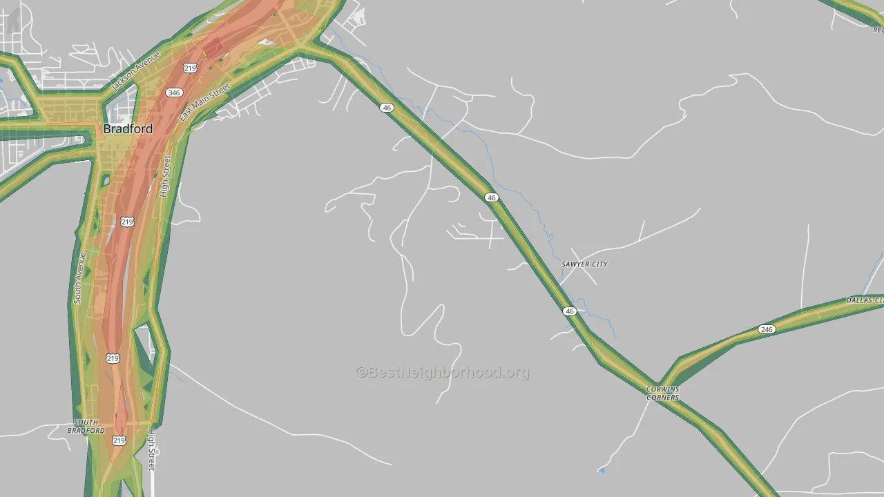 Sawyer City, PA Map of Noise Levels in Sawyer City