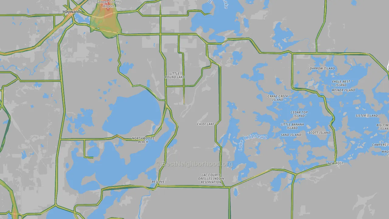 Sawyer County, WI Map of Noise Levels in Sawyer County