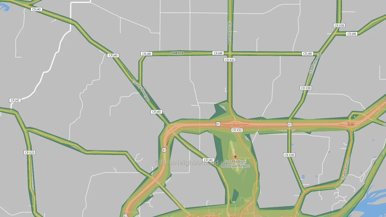 Sawyer, IA Map of Noise Levels in Sawyer
