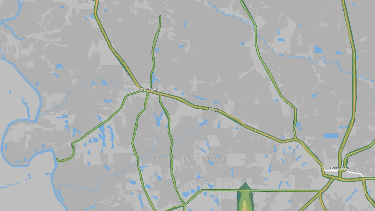 Sawyerville, AL Map of Noise Levels in Sawyerville