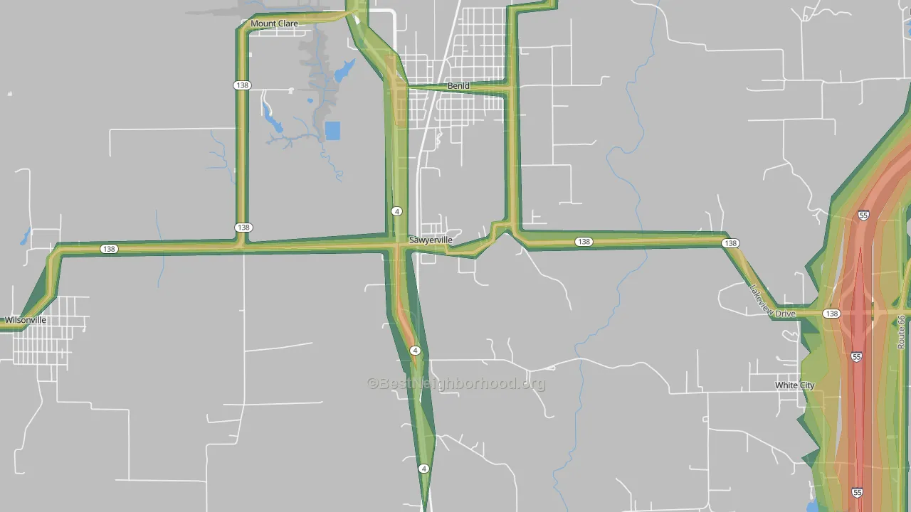 Sawyerville, IL Map of Noise Levels in Sawyerville