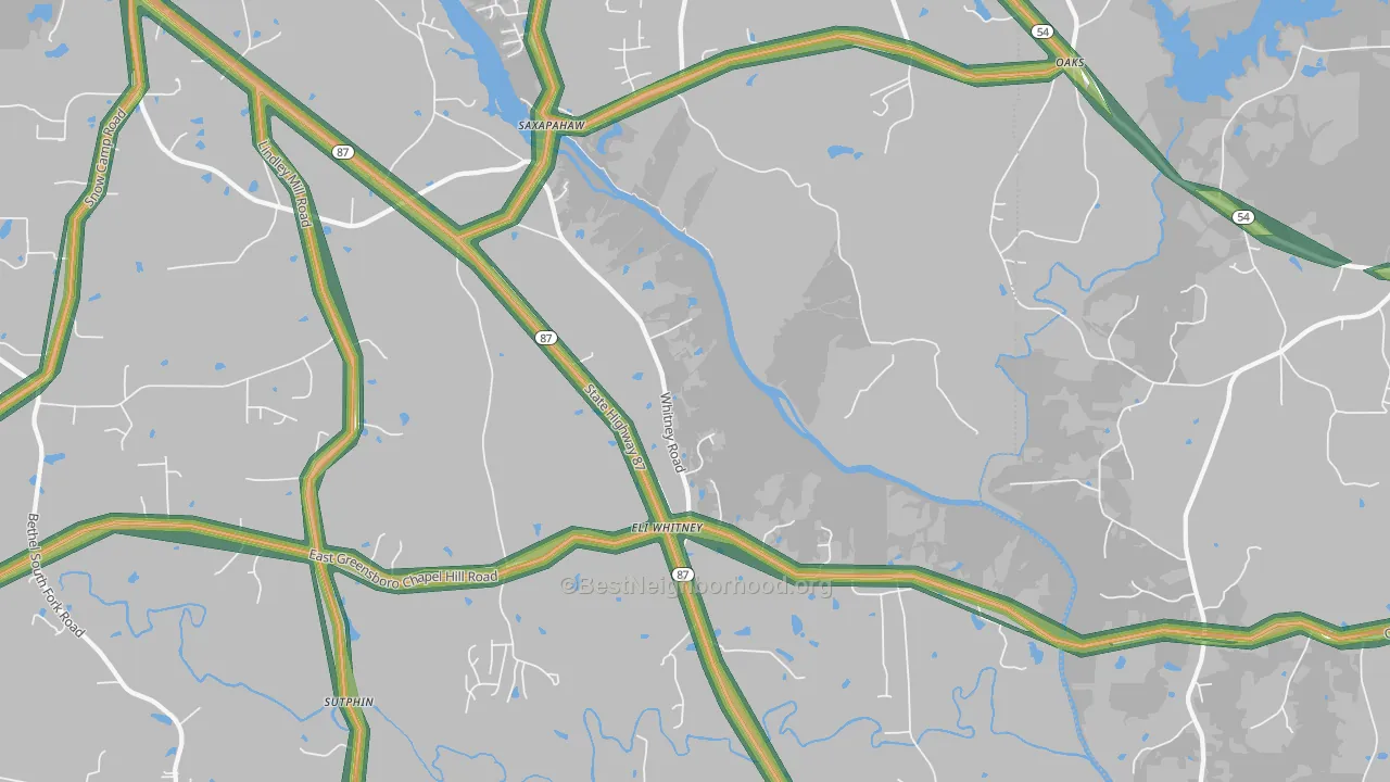 Saxapahaw, NC Map of Noise Levels in Saxapahaw