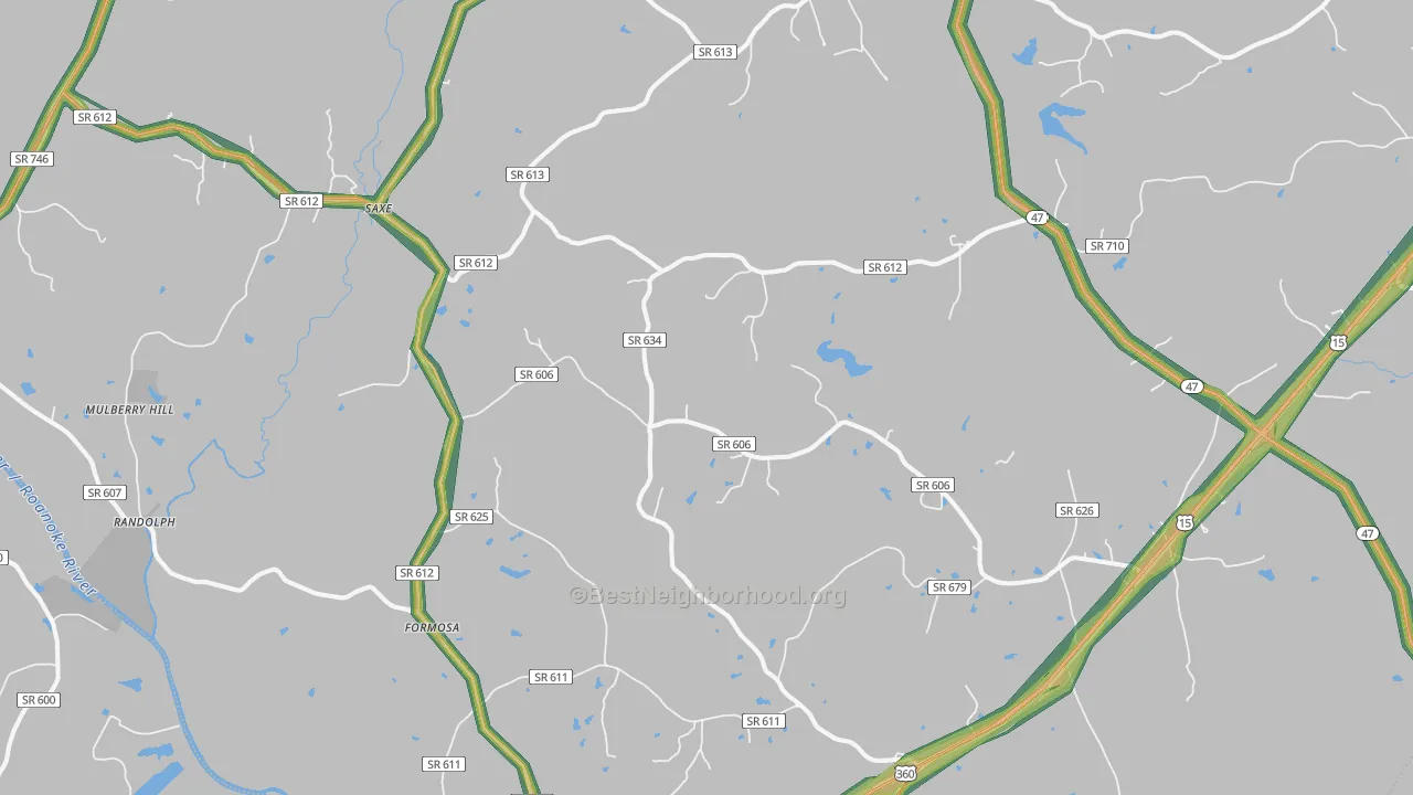 Saxe, VA Map of Noise Levels in Saxe
