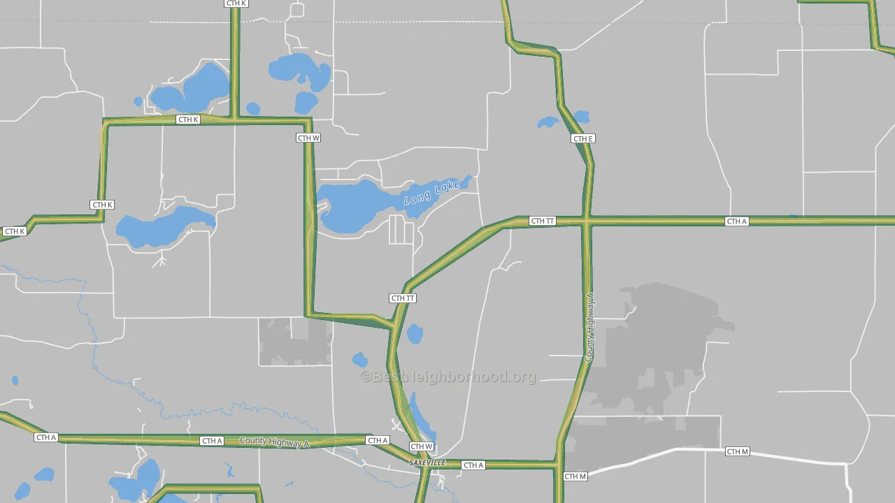 Saxeville, WI Map of Noise Levels in Saxeville