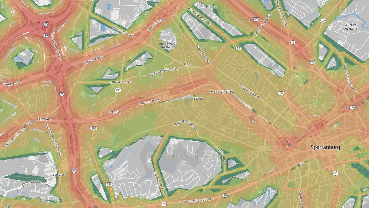 Saxon, SC Map of Noise Levels in Saxon