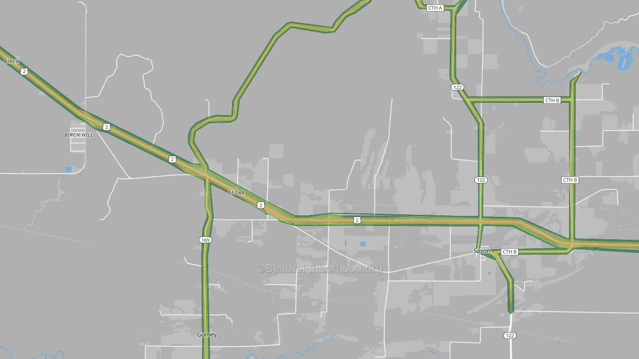 Saxon, WI Map of Noise Levels in Saxon