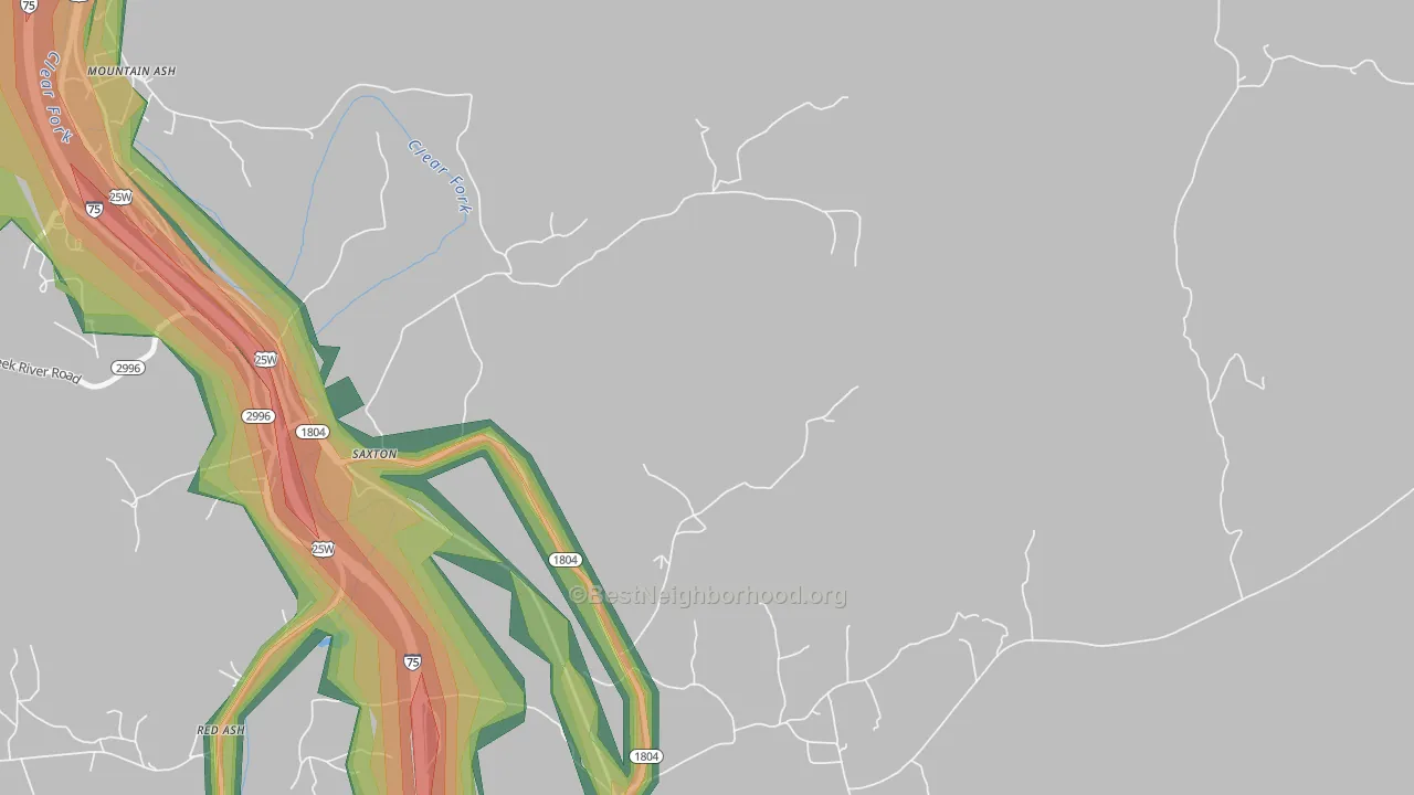 Saxton, KY Map of Noise Levels in Saxton