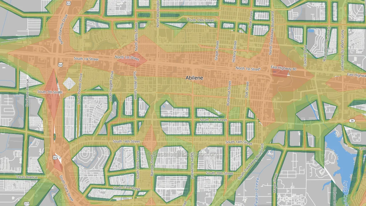 Sayles Boulevard Area, Abilene, TX Map of Noise Levels in Sayles Boulevard Area