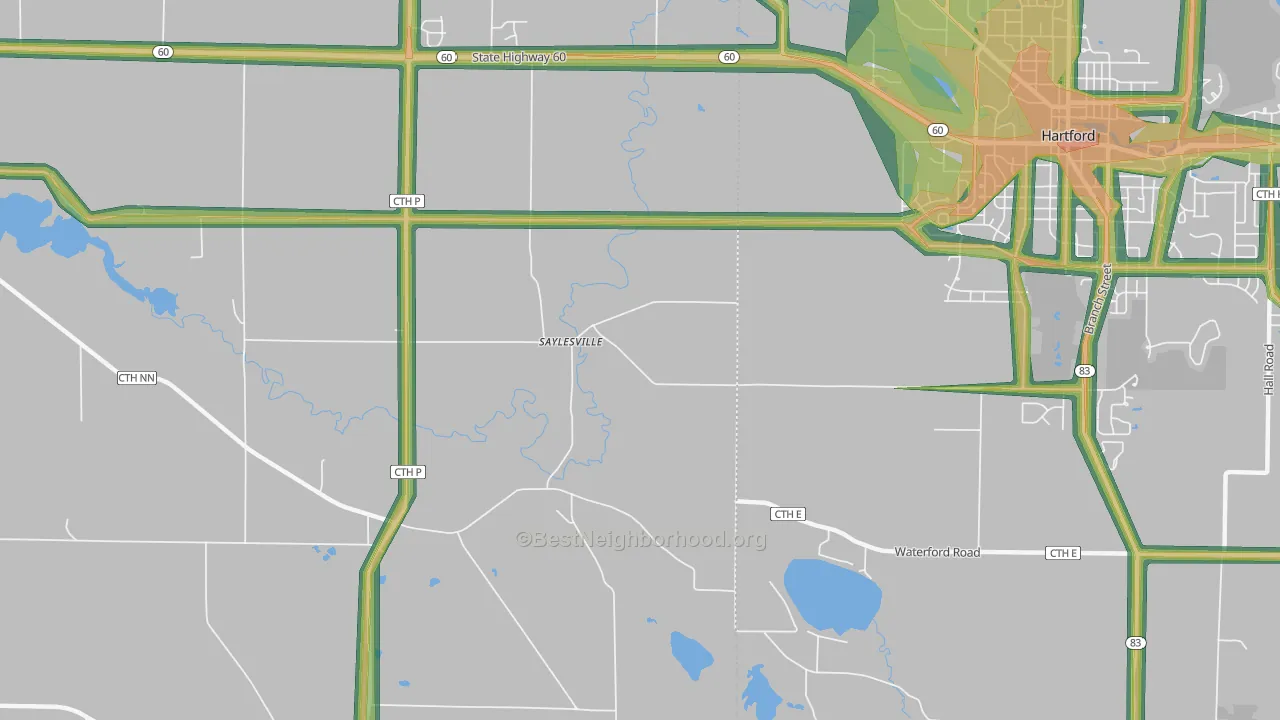 Saylesville, WI Map of Noise Levels in Saylesville
