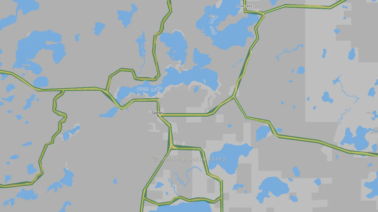 Sayner, WI Map of Noise Levels in Sayner