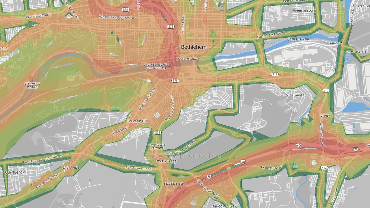 Sayre Park, Bethlehem, PA Map of Noise Levels in Sayre Park