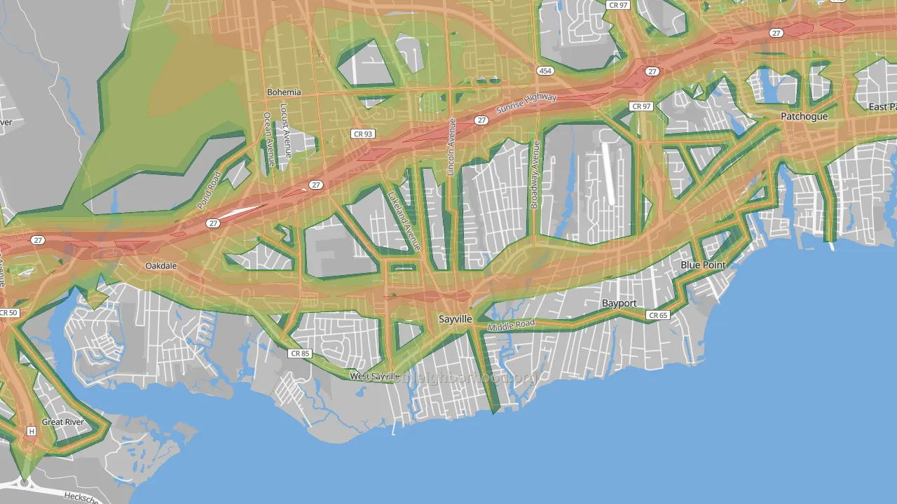 Sayville, NY Map of Noise Levels in Sayville