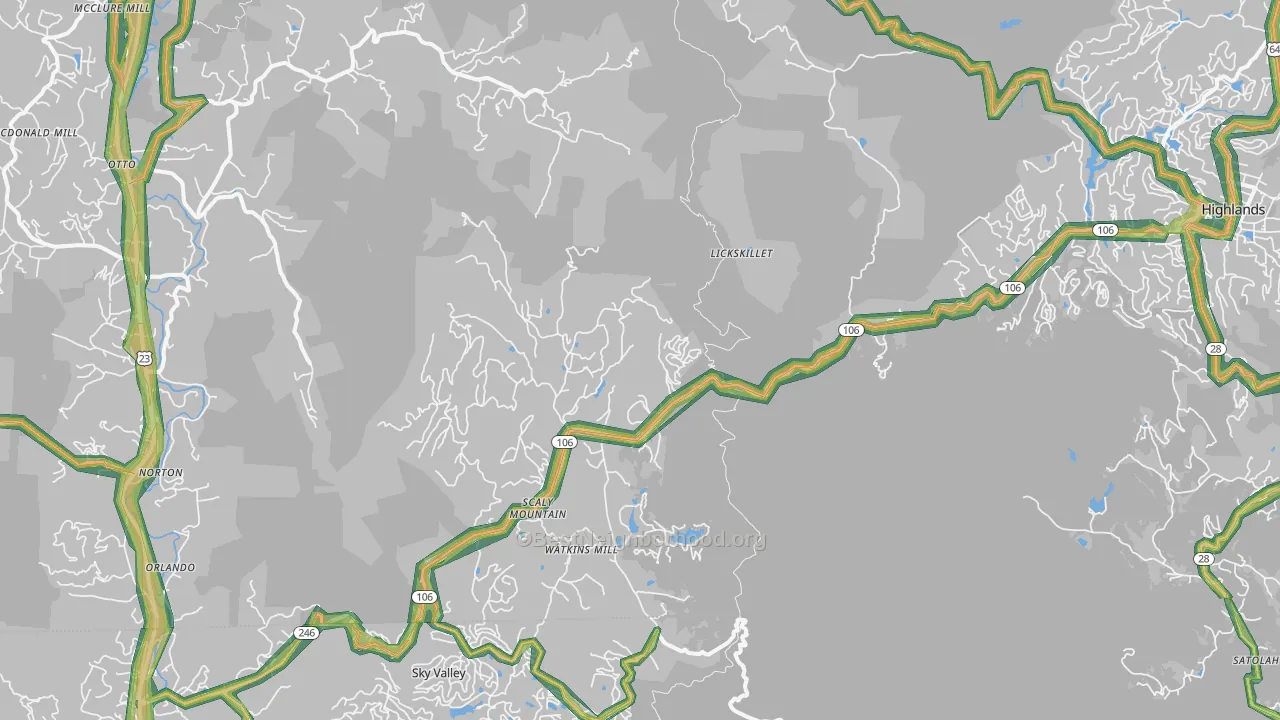 Scaly Mountain, NC Map of Noise Levels in Scaly Mountain